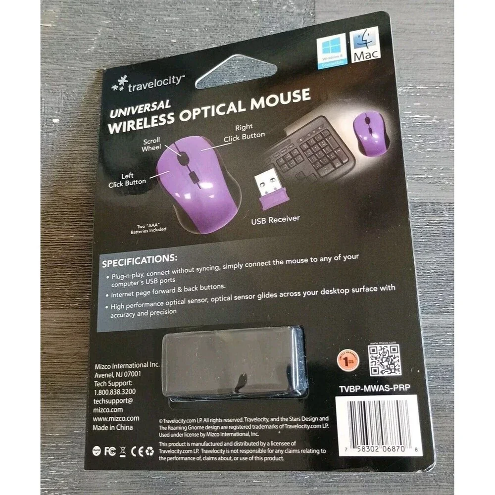 Travelocity Platinum Series Universal Optical Mouse Purple New